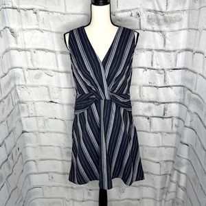 NWT Very J Dress Navy White Stripes Cotton Sleeveless Crossover Top Size Large